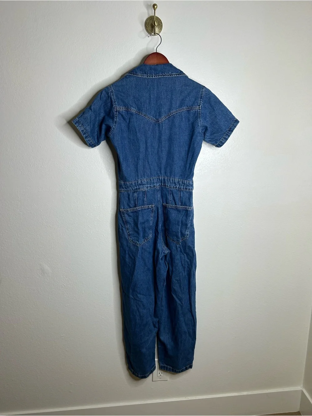Free People 100% Cotton Marla Straight Leg Short Sleeve Denim Jumpsuit